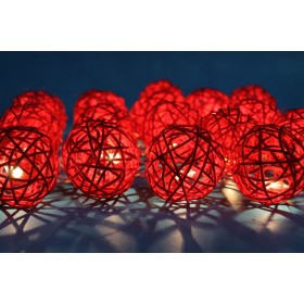 Red Rattan Ball String Lights